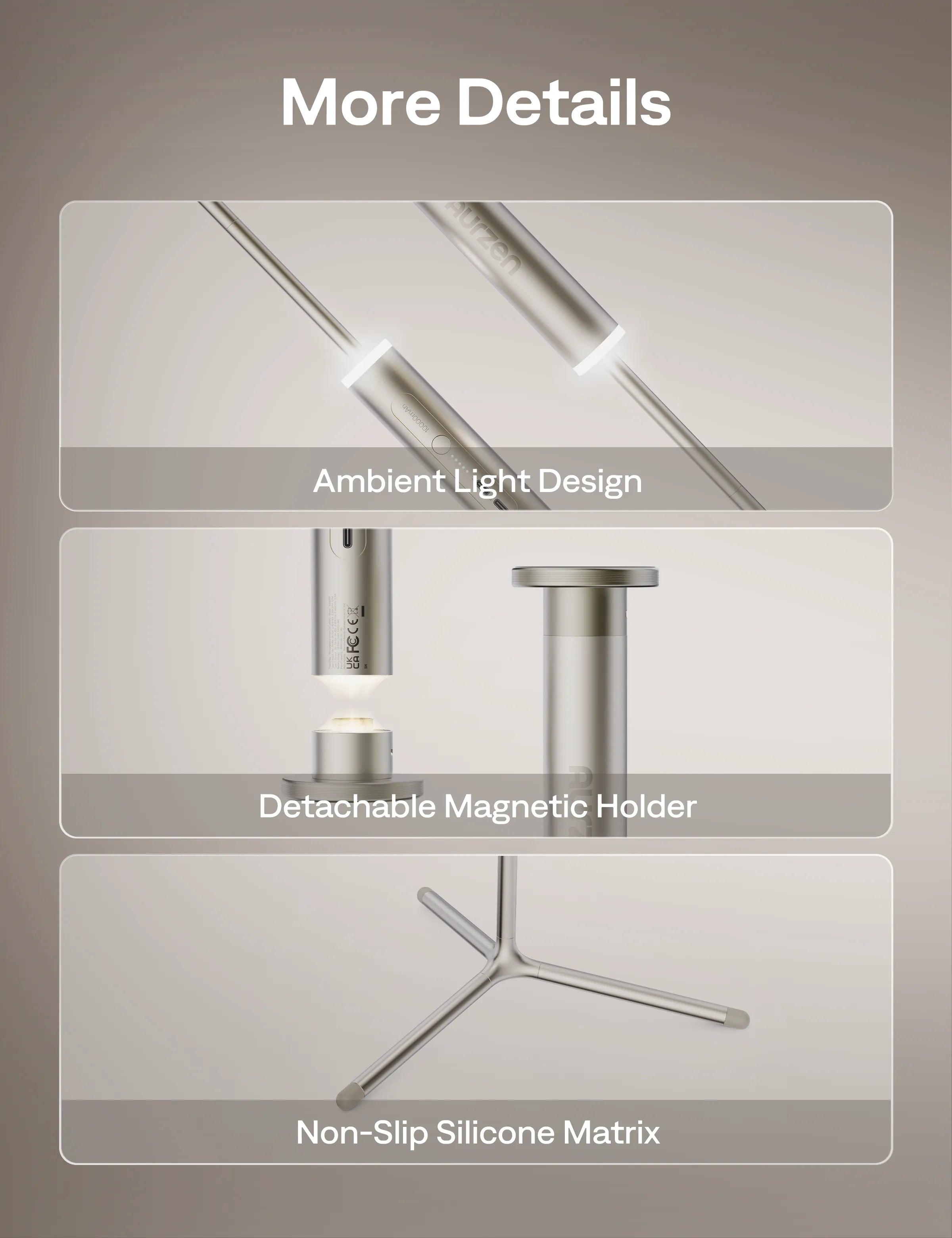 Aurzen PowerPlay Stand with ambient light design, detachable magnetic holder, and non-slip silicone matrix