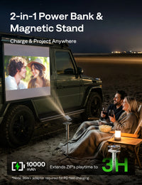 Aurzen PowerPlay 3-in-1 Projector Stand with built-in 10000mAh power bank, magnetic stand for outdoor movie projection