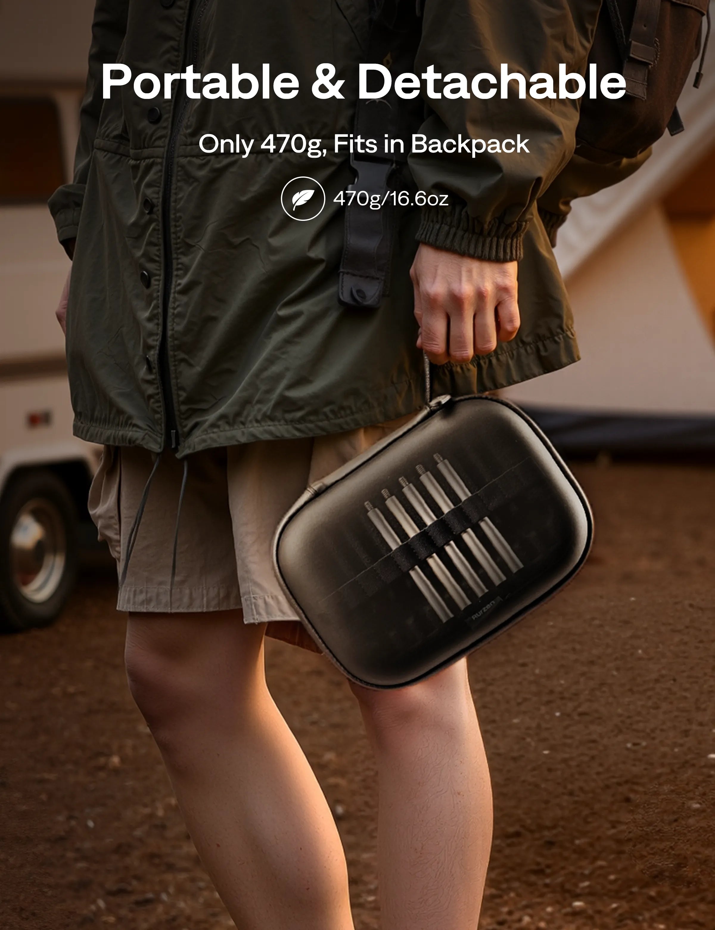 Aurzen PowerPlay Stand portable design, only 470g lightweight with carrying case fits in backpack