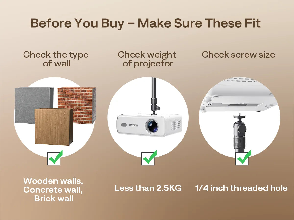 Aurzen projector ceiling mount installation guide – check wall type, weight support, and screw size before buying