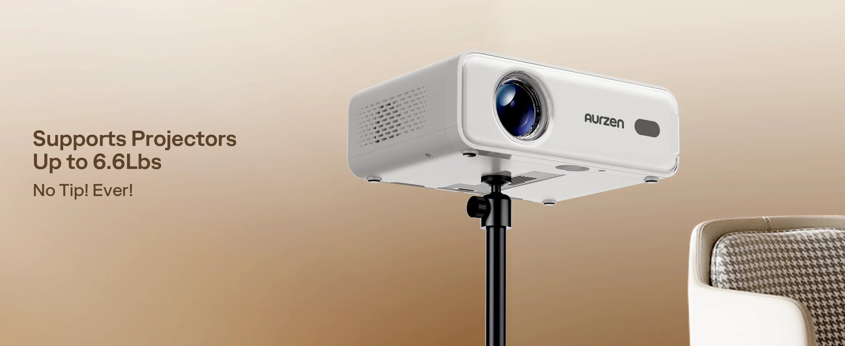 Aurzen Adjustable Projector Stand supports projectors up to 6.6 lbs with stable anti-tip design