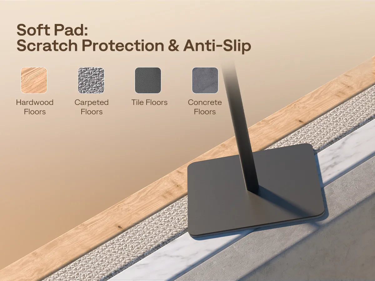 Aurzen Projector Stand with soft pad base for scratch protection and anti-slip stability on hardwood, tile, carpet, and concrete floors