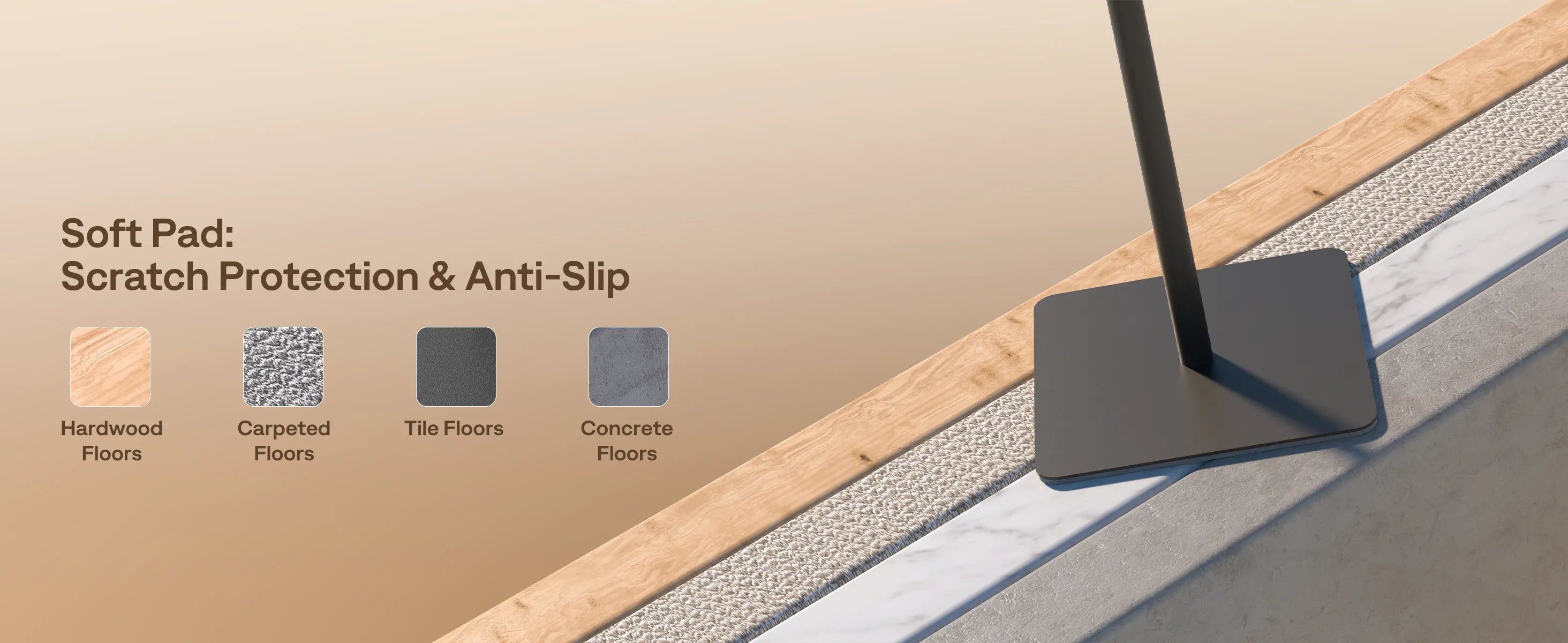 Aurzen Projector Stand with soft pad base for scratch protection and anti-slip stability on hardwood, tile, carpet, and concrete floors