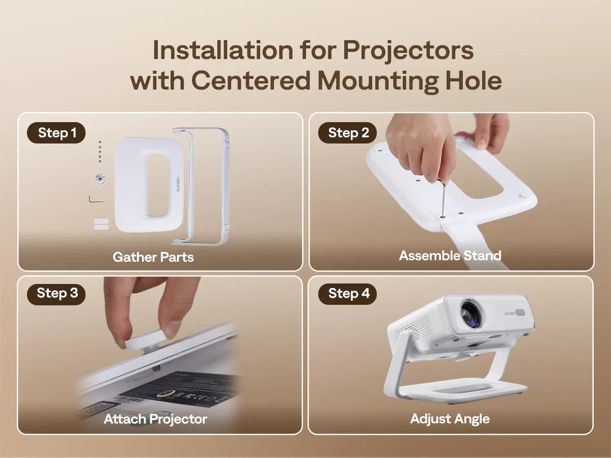 Easy installation of projectors with centered mounting holes using Aurzen projector stand