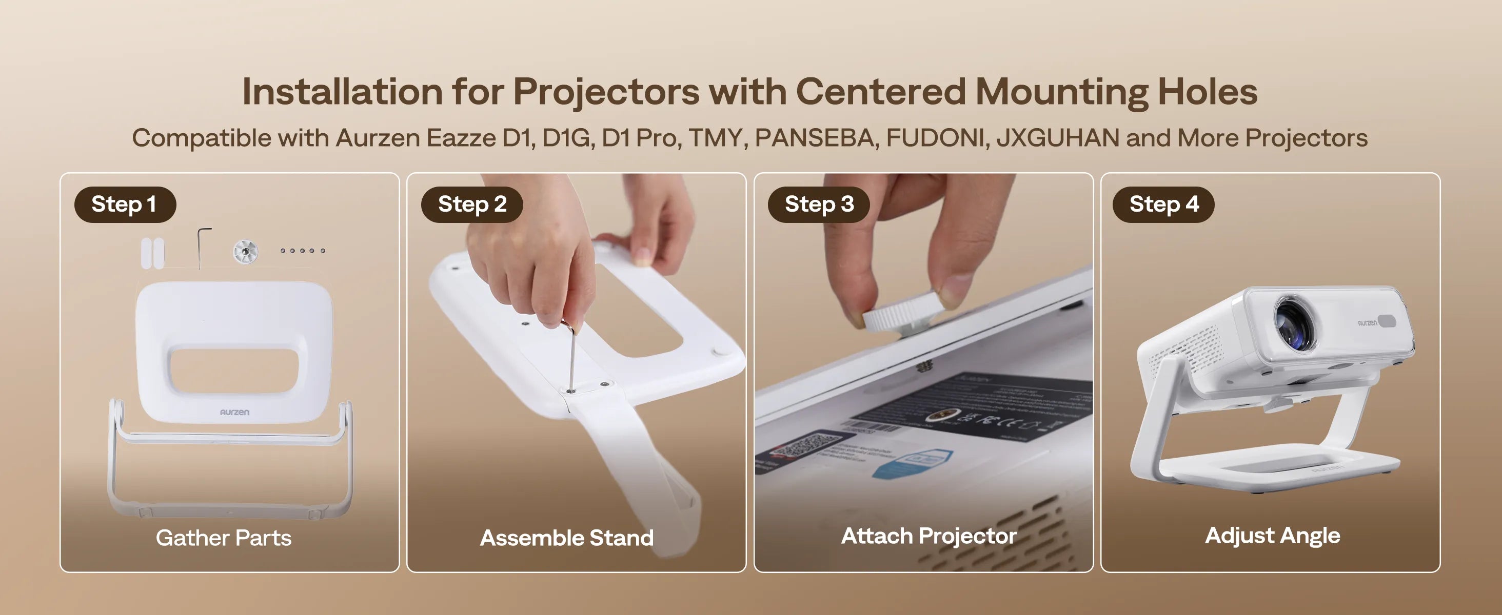 Easy installation of projectors with centered mounting holes using Aurzen projector stand