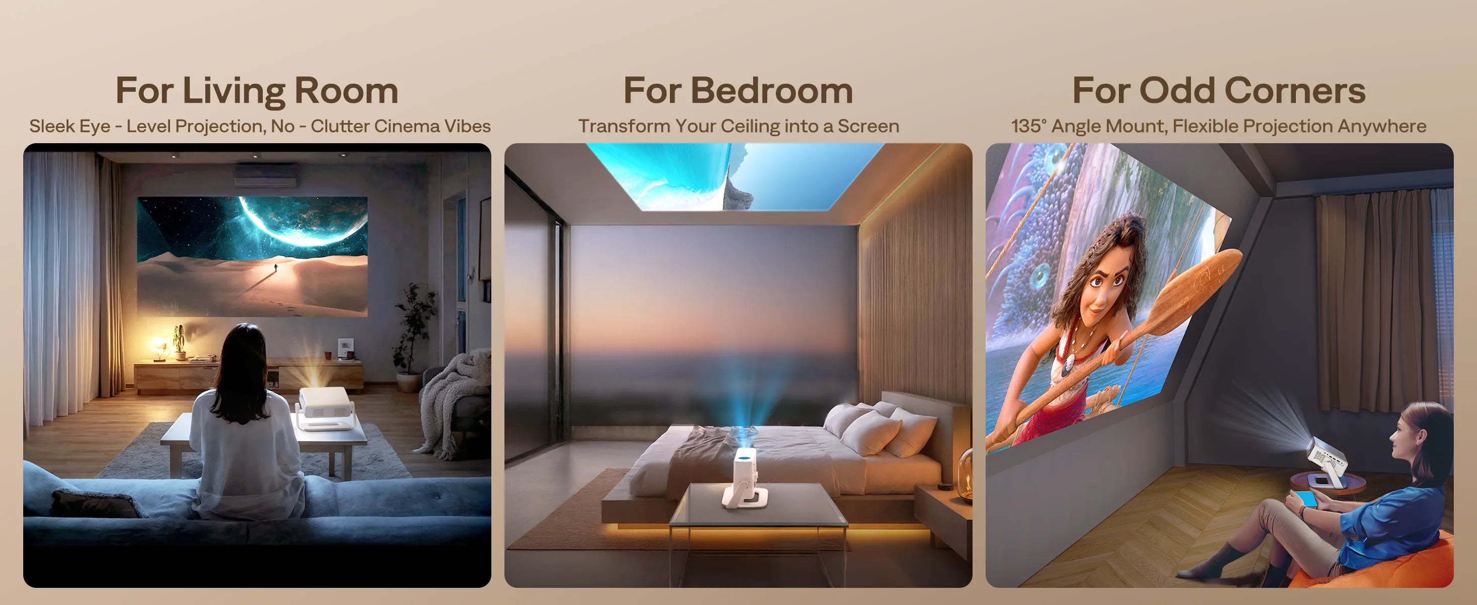 Projector stand used in living room, bedroom ceiling projection, and odd corner setup