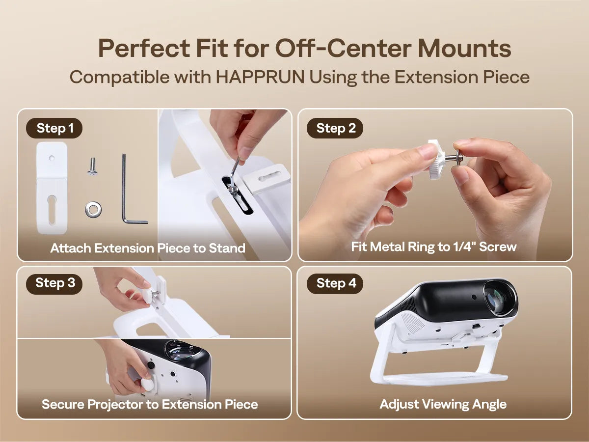 Step-by-step installation of Aurzen projector stand with Happrun off-center mounting holes