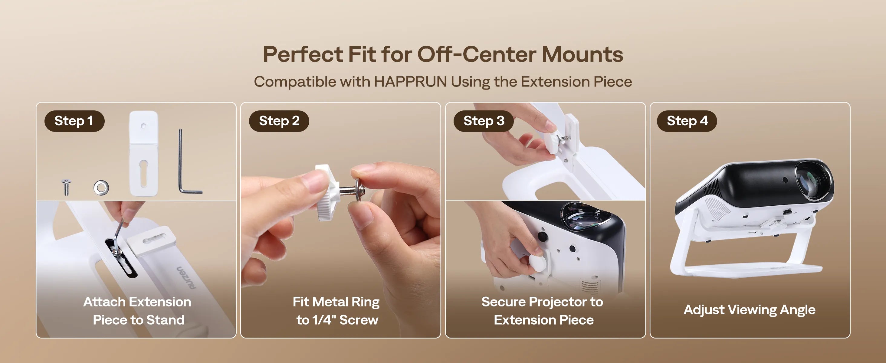 Step-by-step installation of Aurzen projector stand with Happrun off-center mounting holes
