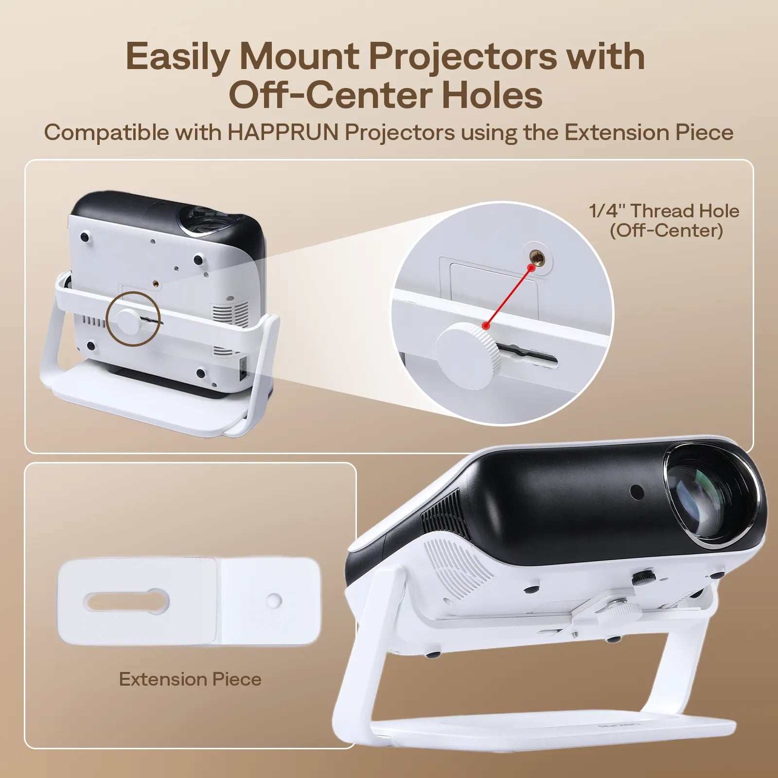 Aurzen projector stand with extension piece for off-center mounting holes