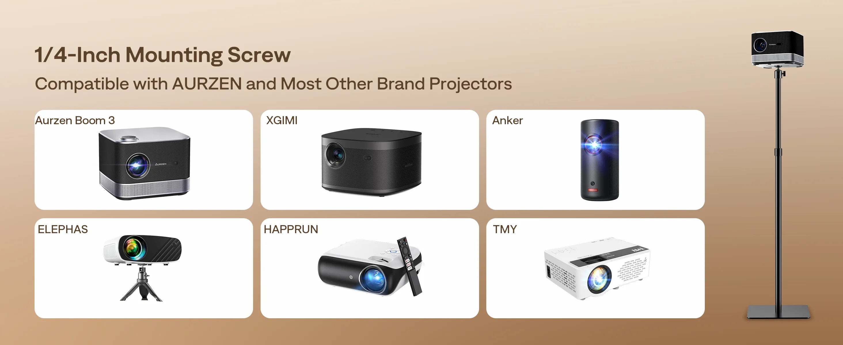 Aurzen Projector Stand with 1/4 inch mounting screw compatible with Aurzen, XGIMI, Anker, ELEPHAS, HAPPRUN, TMY projectors and more