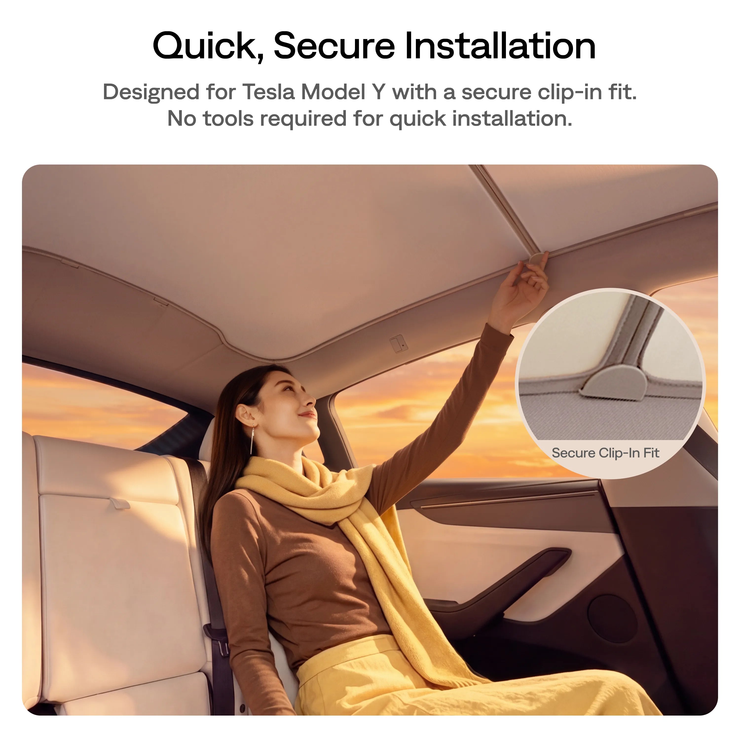 Quick secure clip-in installation for Aurzen TravelPlay AutoCinema Screen in Tesla Model Y