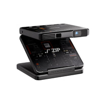 Aurzen ZIP Cyber Edition portable projector folded in Z-shape design for adjustable projection angles and compact portability.