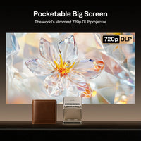 Aurzen ZIP Tri-Fold Portable Mini Projector — the world’s slimmest 720p DLP projector, delivering vivid visuals in a pocket-sized design.
