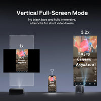 Aurzen ZIP Tri-Fold Mini Projector in vertical full-screen mode displaying short-form videos without black bars for an immersive experience.