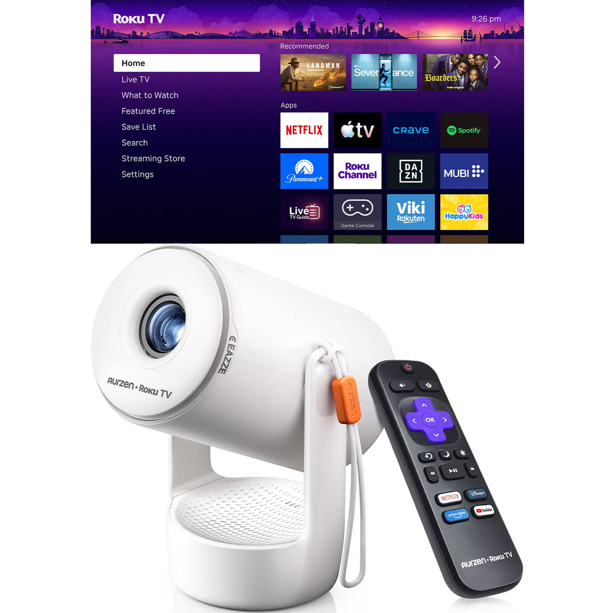 Aurzen EAZZE E1R Roku TV Smart Portable Mini Projector