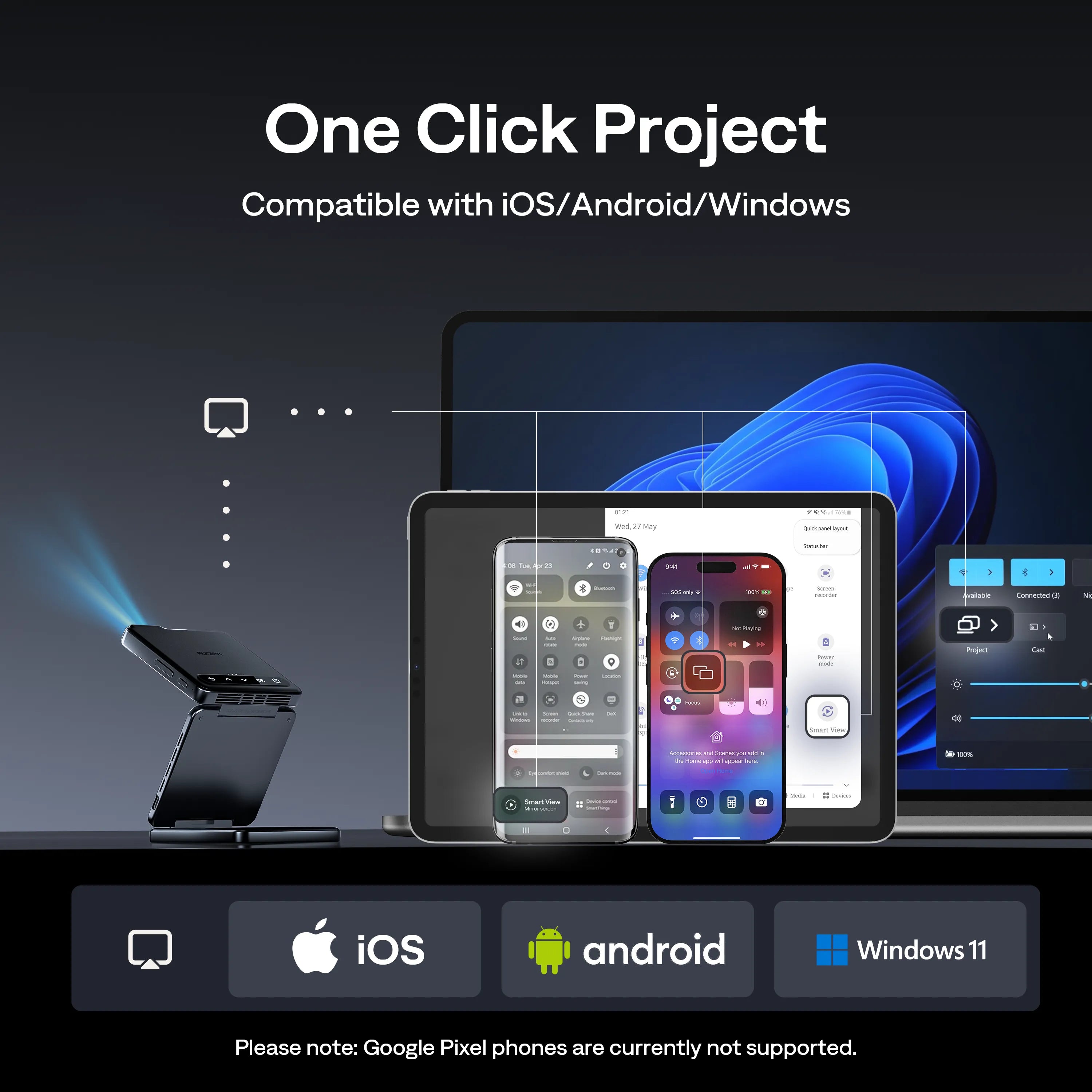 Aurzen ZIP Mini Projector | One Click Project - Compatible with iOS/Android/Windows