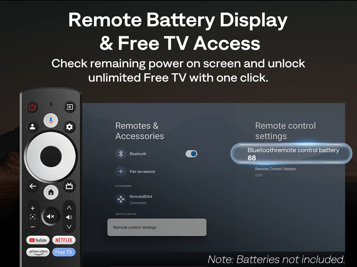 Aurzen EAZZE D1 MAX Google TV projector showing remote battery level and one-click access to free live TV