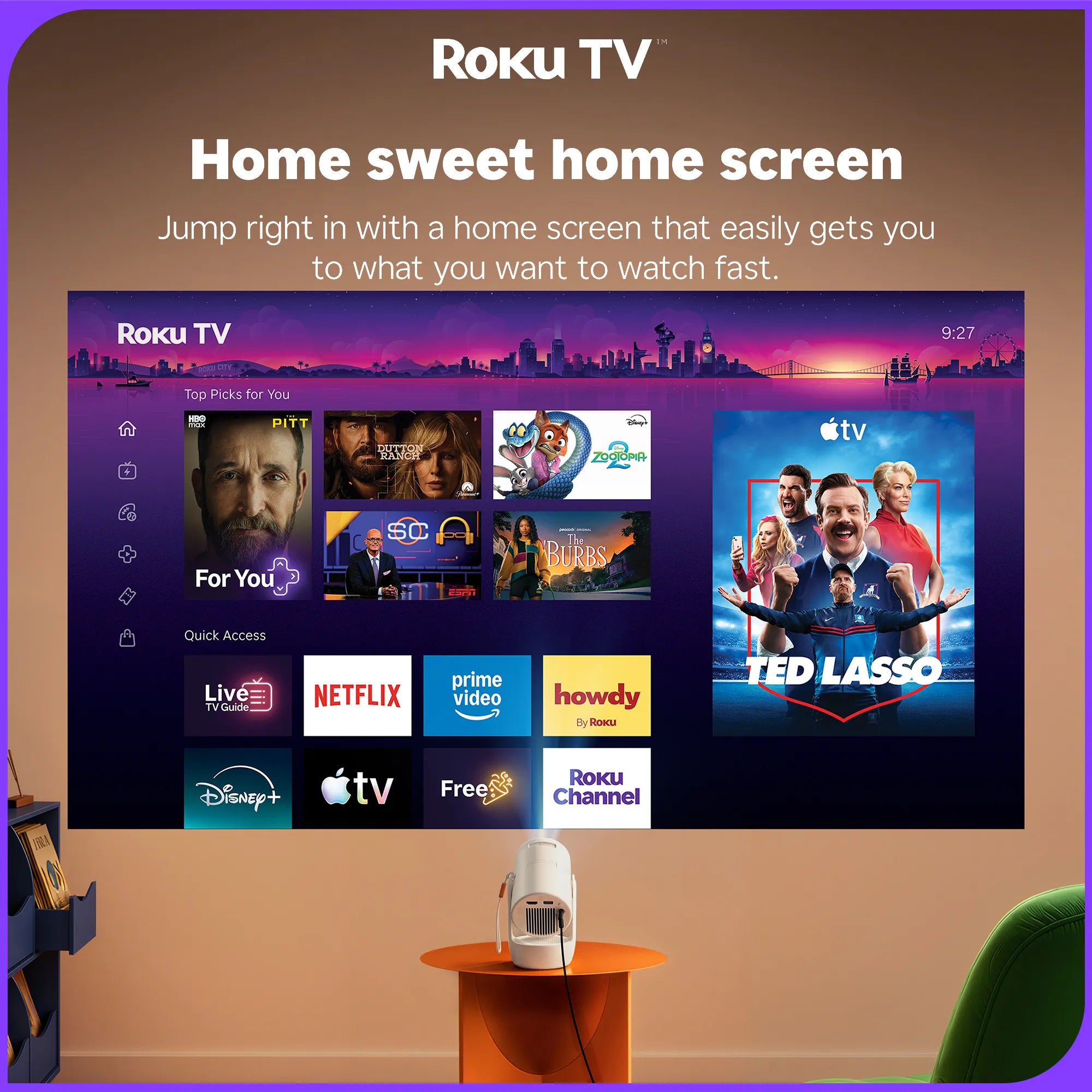 Aurzen EAZZE E1R Roku TV Smart Portable Mini Projector