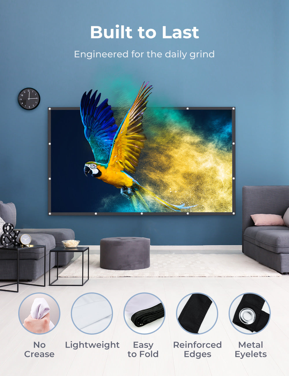 Projector screen for larger-than-life presentations, movies & video gaming action