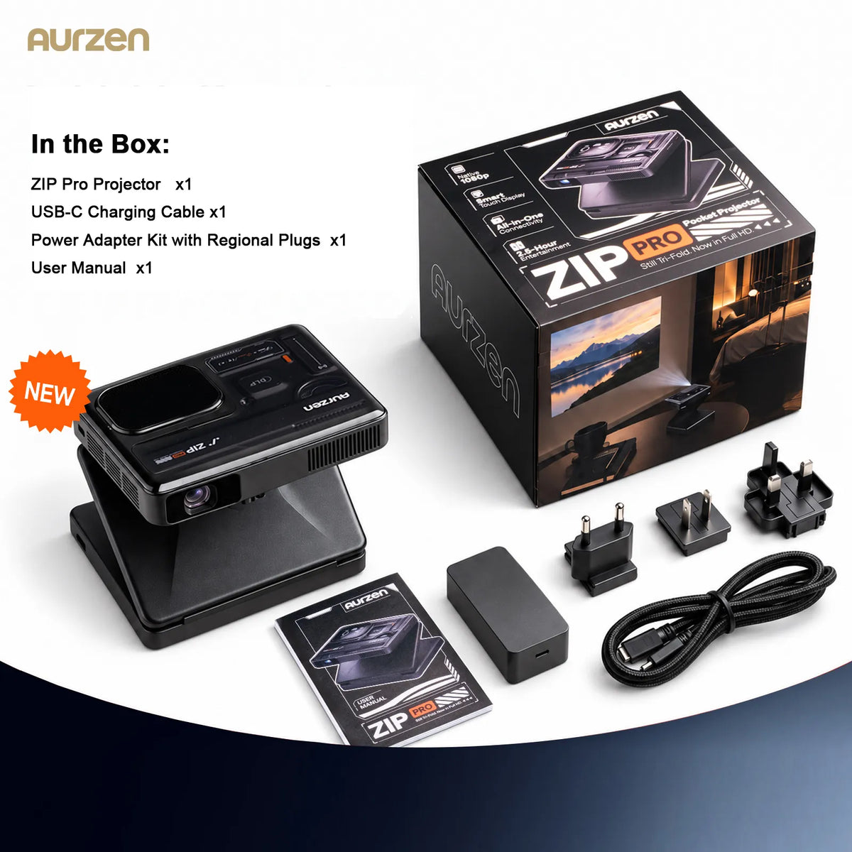 <tc>Aurzen</tc> <tc>ZIP</tc> Proiettore portatile Full HD Pro a tre ante